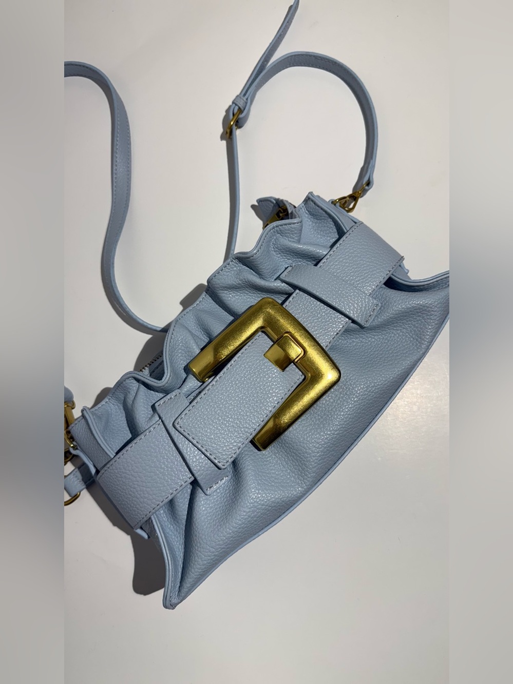 Anthropologie Petite Moments Light Blue Women’s Shoulder Belt Bag Gold Buckle - Picture 5 of 9